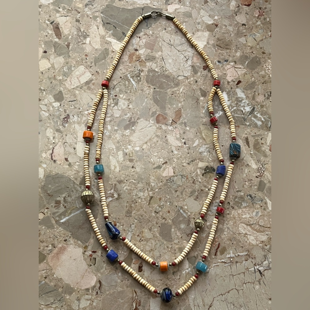 VTG African Venetian Trade Beads Mixed Strand Beaded Necklace Millefiori